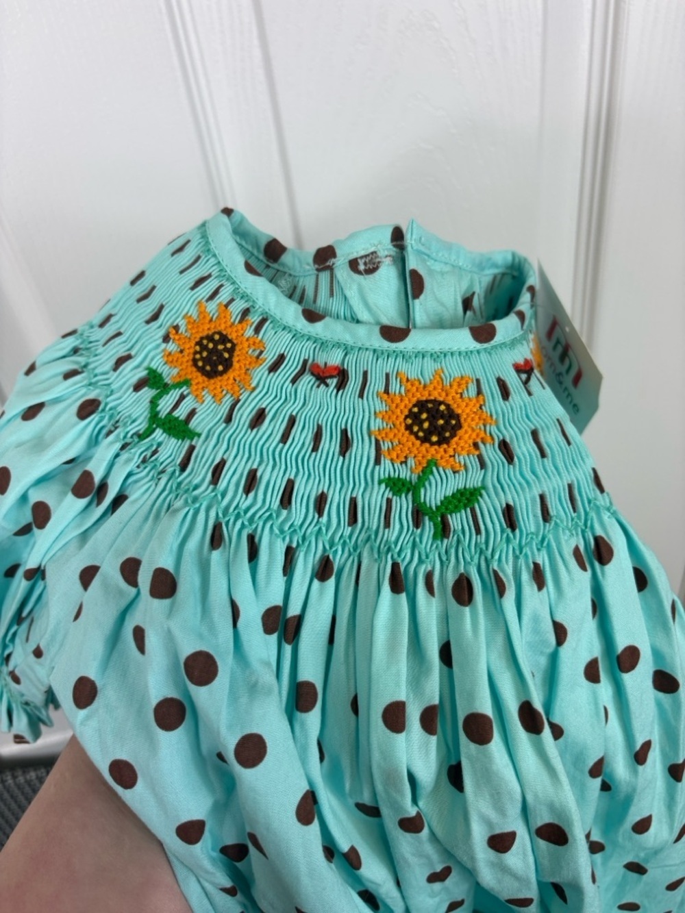 NWT Mom & Me blue sunflower smocked dress sz 18 months - Picture 6 of 6